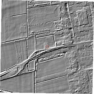 Shaded relief map of the ground around HU152SP, computed from Environment Agency LiDAR. The ground here sits at about 3 m above sea level and falls 4 m across the surrounding 800 m. Surface water reaching this point runs off ground lying to the east, 2.4 m higher.