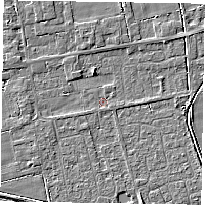 Shaded relief map of the ground around HU152SS, computed from Environment Agency LiDAR. The ground here sits at about 3 m above sea level and falls 4 m across the surrounding 800 m. Surface water reaching this point runs off ground lying to the west-south-west, 0.9 m higher.