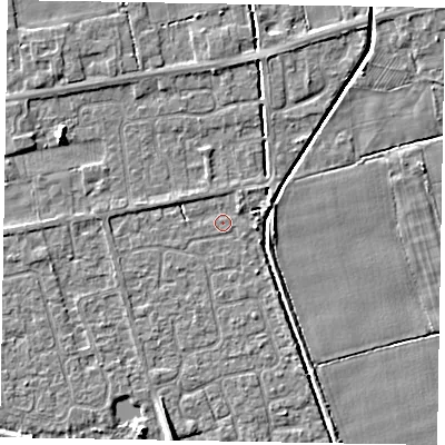 Shaded relief map of the ground around HU152SY, computed from Environment Agency LiDAR. The ground here sits at about 3 m above sea level and falls 5 m across the surrounding 800 m. Surface water reaching this point runs off ground lying to the west, 1.2 m higher.