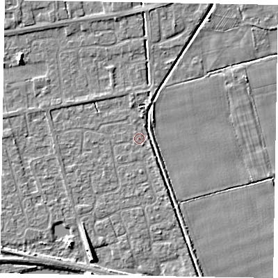 Shaded relief map of the ground around HU152SZ, computed from Environment Agency LiDAR. The ground here sits at about 3 m above sea level and falls 8 m across the surrounding 800 m. Surface water reaching this point runs off ground lying to the south-south-east, 0.7 m higher.