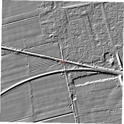 Shaded relief map of the ground around HU152TJ, computed from Environment Agency LiDAR. The ground here sits at about 3 m above sea level and falls 7 m across the surrounding 800 m. Surface water reaching this point runs off ground lying to the north-east, 1.5 m higher.
