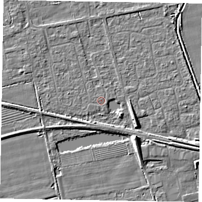 Shaded relief map of the ground around HU152TW, computed from Environment Agency LiDAR. The ground here sits at about 3 m above sea level and falls 8 m across the surrounding 800 m. The ground contributing surface water to this point lies to the east-south-east.
