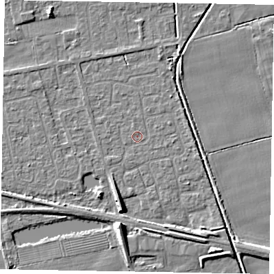 Shaded relief map of the ground around HU152TY, computed from Environment Agency LiDAR. The ground here sits at about 3 m above sea level and falls 8 m across the surrounding 800 m. Surface water reaching this point runs off ground lying to the south-west, 0.8 m higher.