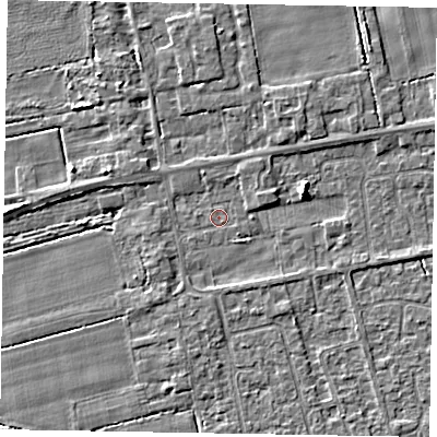 Shaded relief map of the ground around HU152UA, computed from Environment Agency LiDAR. The ground here sits at about 3 m above sea level and falls 4 m across the surrounding 800 m. Surface water reaching this point runs off ground lying to the north, 1.7 m higher.