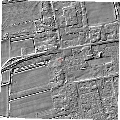 Shaded relief map of the ground around HU152UD, computed from Environment Agency LiDAR. The ground here sits at about 3 m above sea level and falls 4 m across the surrounding 800 m. Surface water reaching this point runs off ground lying to the west-north-west, 1.0 m higher.