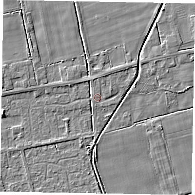 Shaded relief map of the ground around HU152UL, computed from Environment Agency LiDAR. The ground here sits at about 3 m above sea level and falls 4 m across the surrounding 800 m. Surface water reaching this point runs off ground lying to the north, 1.2 m higher.