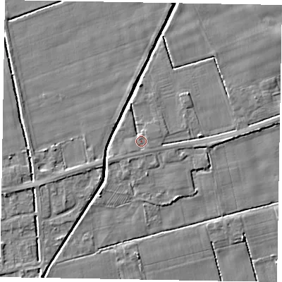 Shaded relief map of the ground around HU152UP, computed from Environment Agency LiDAR. The ground here sits at about 4 m above sea level and falls 4 m across the surrounding 800 m. Surface water reaching this point runs off ground lying to the north-north-west, 2.1 m higher.