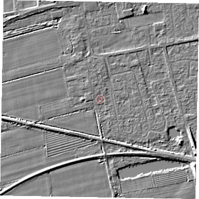 Shaded relief map of the ground around HU152UQ, computed from Environment Agency LiDAR. The ground here sits at about 3 m above sea level and falls 7 m across the surrounding 800 m. Surface water reaching this point runs off ground lying to the south-south-west, 1.9 m higher.