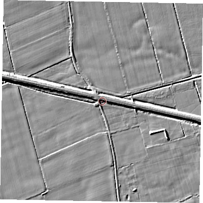 Shaded relief map of the ground around HU152UY, computed from Environment Agency LiDAR. The ground here sits at about 2 m above sea level and falls 6 m across the surrounding 800 m. Surface water reaching this point runs off ground lying to the north-west, 2.8 m higher.