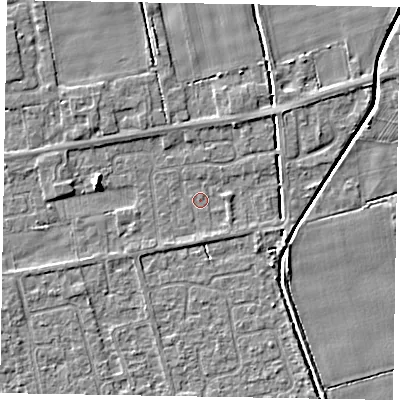 Shaded relief map of the ground around HU152XD, computed from Environment Agency LiDAR. The ground here sits at about 3 m above sea level and falls 4 m across the surrounding 800 m. Surface water reaching this point runs off ground lying to the east-north-east, 2.1 m higher.