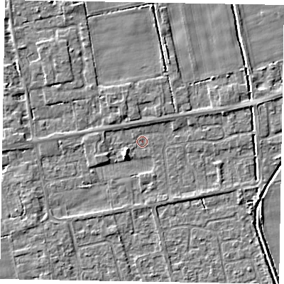 Shaded relief map of the ground around HU152XE, computed from Environment Agency LiDAR. The ground here sits at about 3 m above sea level and falls 4 m across the surrounding 800 m. Surface water reaching this point runs off ground lying to the south-west, 2.7 m higher.
