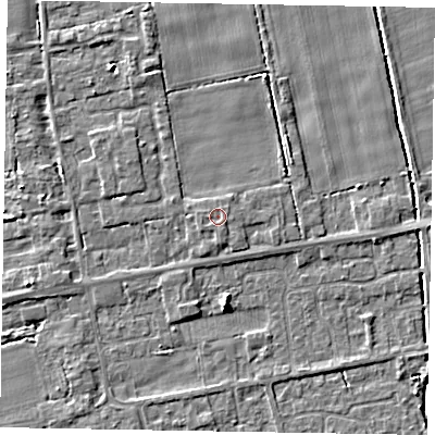 Shaded relief map of the ground around HU152XF, computed from Environment Agency LiDAR. The ground here sits at about 4 m above sea level and falls 4 m across the surrounding 800 m. The ground contributing surface water to this point lies to the west-south-west.