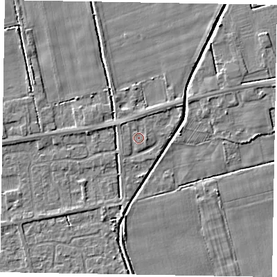 Shaded relief map of the ground around HU152XG, computed from Environment Agency LiDAR. The ground here sits at about 3 m above sea level and falls 4 m across the surrounding 800 m. Surface water reaching this point runs off ground lying to the north-north-west, 0.8 m higher.