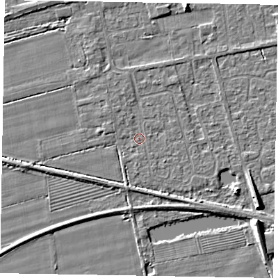 Shaded relief map of the ground around HU152XT, computed from Environment Agency LiDAR. The ground here sits at about 3 m above sea level and falls 7 m across the surrounding 800 m. Surface water reaching this point runs off ground lying to the south-west, 1.9 m higher.