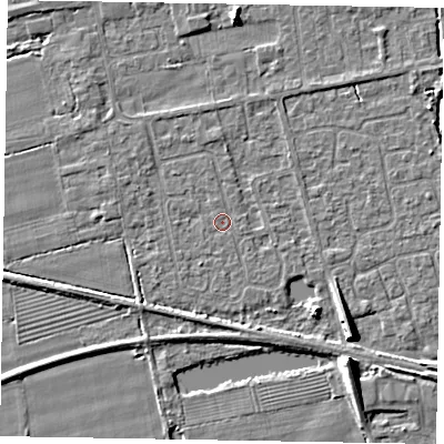Shaded relief map of the ground around HU152XU, computed from Environment Agency LiDAR. The ground here sits at about 3 m above sea level and falls 8 m across the surrounding 800 m. Surface water reaching this point runs off ground lying to the north, 1.1 m higher.