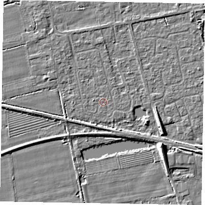 Shaded relief map of the ground around HU152XY, computed from Environment Agency LiDAR. The ground here sits at about 3 m above sea level and falls 8 m across the surrounding 800 m. The ground contributing surface water to this point lies to the west-north-west.