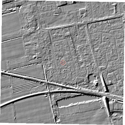 Shaded relief map of the ground around HU152XZ, computed from Environment Agency LiDAR. The ground here sits at about 3 m above sea level and falls 7 m across the surrounding 800 m. Surface water reaching this point runs off ground lying to the west-north-west, 0.6 m higher.