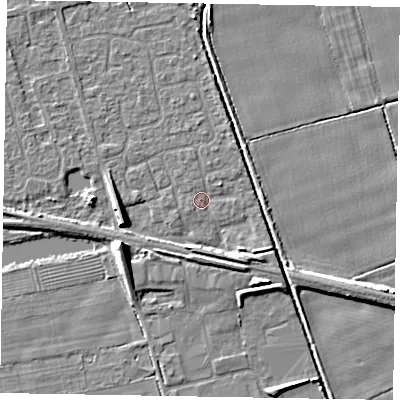 Shaded relief map of the ground around HU152YB, computed from Environment Agency LiDAR. The ground here sits at about 3 m above sea level and falls 8 m across the surrounding 800 m. Surface water reaching this point runs off ground lying to the west, 4.1 m higher.