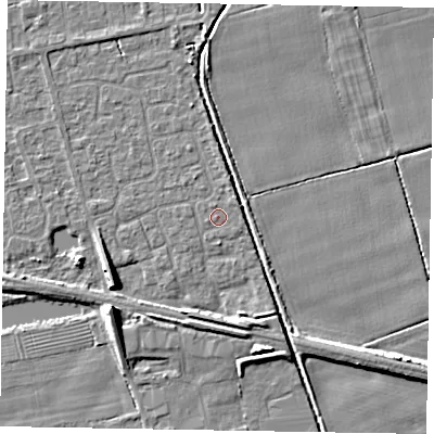 Shaded relief map of the ground around HU152YD, computed from Environment Agency LiDAR. The ground here sits at about 3 m above sea level and falls 8 m across the surrounding 800 m. The ground contributing surface water to this point lies to the west-south-west.