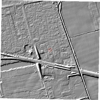Shaded relief map of the ground around HU152YE, computed from Environment Agency LiDAR. The ground here sits at about 3 m above sea level and falls 8 m across the surrounding 800 m. Surface water reaching this point runs off ground lying to the south-south-west, 0.6 m higher.