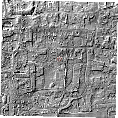 Shaded relief map of the ground around HU164AL, computed from Environment Agency LiDAR. The ground here sits at about 9 m above sea level and falls 7 m across the surrounding 800 m. Surface water reaching this point runs off ground lying to the north-west, 3.5 m higher.