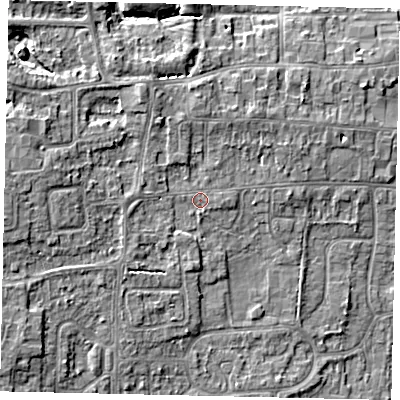 Shaded relief map of the ground around HU164AP, computed from Environment Agency LiDAR. The ground here sits at about 10 m above sea level and falls 8 m across the surrounding 800 m. Surface water reaching this point runs off ground lying to the south, 0.6 m higher.