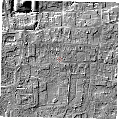 Shaded relief map of the ground around HU164AS, computed from Environment Agency LiDAR. The ground here sits at about 10 m above sea level and falls 10 m across the surrounding 800 m. Surface water reaching this point runs off ground lying to the north-north-west, 1.4 m higher.