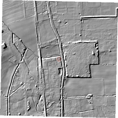 Shaded relief map of the ground around HU164DQ, computed from Environment Agency LiDAR. The ground here sits at about 6 m above sea level and falls 11 m across the surrounding 800 m. Surface water reaching this point runs off ground lying to the north-west, 4.9 m higher.