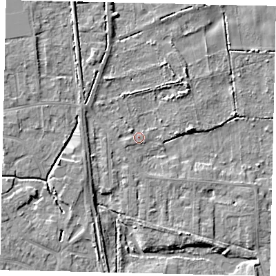 Shaded relief map of the ground around HU164HX, computed from Environment Agency LiDAR. The ground here sits at about 4 m above sea level and falls 6 m across the surrounding 800 m. Surface water reaching this point runs off ground lying to the north-west, 1.7 m higher.