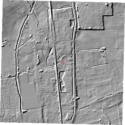 Shaded relief map of the ground around HU164HY, computed from Environment Agency LiDAR. The ground here sits at about 5 m above sea level and falls 9 m across the surrounding 800 m. Surface water reaching this point runs off ground lying to the north-north-west, 3.2 m higher.