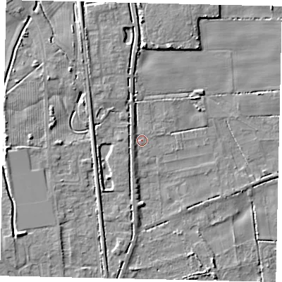 Shaded relief map of the ground around HU164JF, computed from Environment Agency LiDAR. The ground here sits at about 4 m above sea level and falls 8 m across the surrounding 800 m. Surface water reaching this point runs off ground lying to the west-north-west, 1.7 m higher.