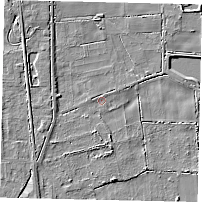 Shaded relief map of the ground around HU164JH, computed from Environment Agency LiDAR. The ground here sits at about 3 m above sea level and falls 8 m across the surrounding 800 m. Surface water reaching this point runs off ground lying to the west, 1.0 m higher.