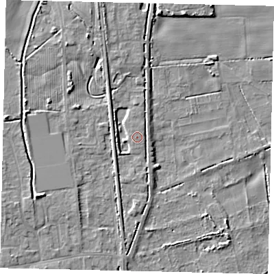 Shaded relief map of the ground around HU164JJ, computed from Environment Agency LiDAR. The ground here sits at about 6 m above sea level and falls 8 m across the surrounding 800 m. Surface water reaching this point runs off ground lying to the north-north-east, 1.6 m higher.