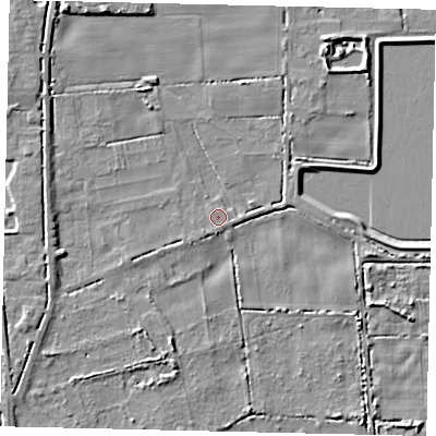 Shaded relief map of the ground around HU164JL, computed from Environment Agency LiDAR. The ground here sits at about 3 m above sea level and falls 7 m across the surrounding 800 m. Surface water reaching this point runs off ground lying to the south, 2.0 m higher.
