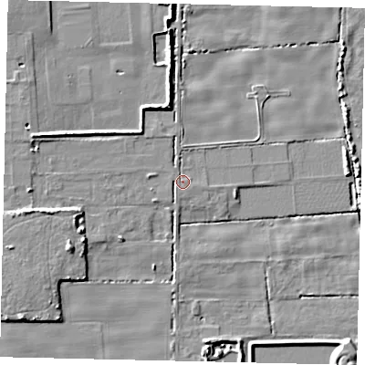 Shaded relief map of the ground around HU164JN, computed from Environment Agency LiDAR. The ground here sits at about 3 m above sea level and falls 8 m across the surrounding 800 m. Surface water reaching this point runs off ground lying to the south-south-west, 1.0 m higher.