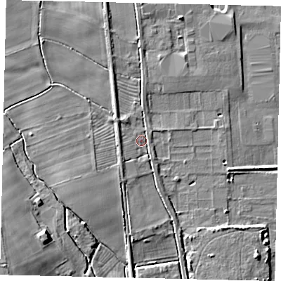Shaded relief map of the ground around HU164JS, computed from Environment Agency LiDAR. The ground here sits at about 6 m above sea level and falls 10 m across the surrounding 800 m. Surface water reaching this point runs off ground lying to the west-south-west, 2.7 m higher.