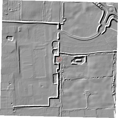 Shaded relief map of the ground around HU164JW, computed from Environment Agency LiDAR. The ground here sits at about 3 m above sea level and falls 7 m across the surrounding 800 m. Surface water reaching this point runs off ground lying to the south-west, 3.6 m higher.