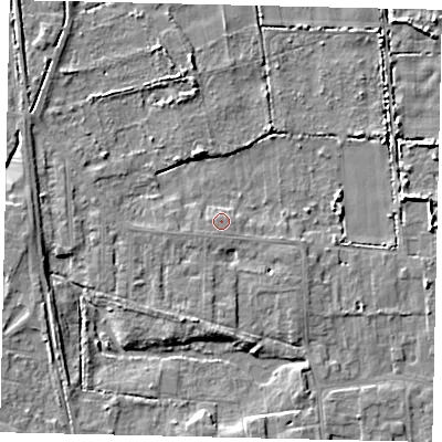 Shaded relief map of the ground around HU164ND, computed from Environment Agency LiDAR. The ground here sits at about 4 m above sea level and falls 6 m across the surrounding 800 m. Surface water reaching this point runs off ground lying to the west-south-west, 1.1 m higher.