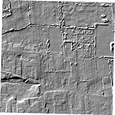 Shaded relief map of the ground around HU164NH, computed from Environment Agency LiDAR. The ground here sits at about 2 m above sea level and falls 5 m across the surrounding 800 m. Surface water reaching this point runs off ground lying to the west-south-west, 3.1 m higher.