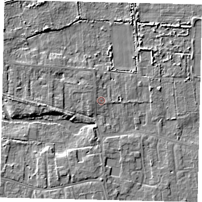 Shaded relief map of the ground around HU164NJ, computed from Environment Agency LiDAR. The ground here sits at about 3 m above sea level and falls 6 m across the surrounding 800 m. Surface water reaching this point runs off ground lying to the west-north-west, 1.1 m higher.