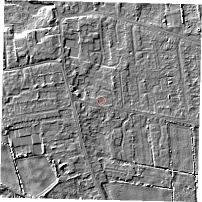 Shaded relief map of the ground around HU164PB, computed from Environment Agency LiDAR. The ground here sits at about 3 m above sea level and falls 5 m across the surrounding 800 m. Surface water reaching this point runs off ground lying to the west, 0.6 m higher.