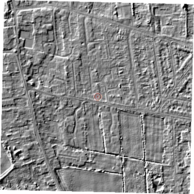 Shaded relief map of the ground around HU164PE, computed from Environment Agency LiDAR. The ground here sits at about 2 m above sea level and falls 4 m across the surrounding 800 m. Surface water reaching this point runs off ground lying to the south-east, 0.6 m higher.