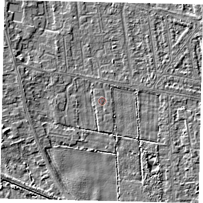 Shaded relief map of the ground around HU164PS, computed from Environment Agency LiDAR. The ground here sits at about 2 m above sea level and falls 4 m across the surrounding 800 m. Surface water reaching this point runs off ground lying to the south-south-east, 0.5 m higher.