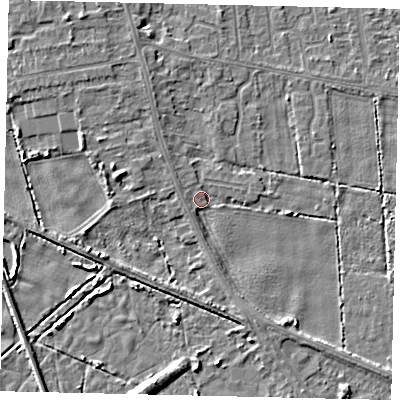 Shaded relief map of the ground around HU164PT, computed from Environment Agency LiDAR. The ground here sits at about 3 m above sea level and falls 5 m across the surrounding 800 m. Surface water reaching this point runs off ground lying to the west-north-west, 1.5 m higher.