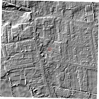 Shaded relief map of the ground around HU164PW, computed from Environment Agency LiDAR. The ground here sits at about 3 m above sea level and falls 5 m across the surrounding 800 m. Surface water reaching this point runs off ground lying to the west-south-west, 2.1 m higher.