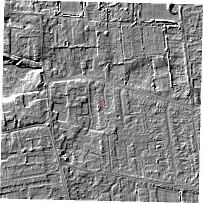 Shaded relief map of the ground around HU164QE, computed from Environment Agency LiDAR. The ground here sits at about 2 m above sea level and falls 5 m across the surrounding 800 m. Surface water reaching this point runs off ground lying to the south-south-east, 1.1 m higher.
