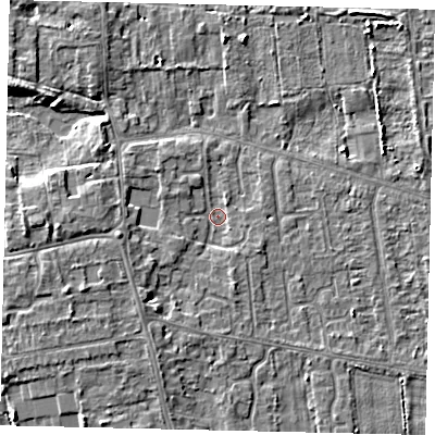 Shaded relief map of the ground around HU164QG, computed from Environment Agency LiDAR. The ground here sits at about 2 m above sea level and falls 5 m across the surrounding 800 m. Surface water reaching this point runs off ground lying to the west, 3.1 m higher.