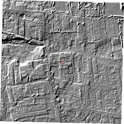 Shaded relief map of the ground around HU164QH, computed from Environment Agency LiDAR. The ground here sits at about 3 m above sea level and falls 5 m across the surrounding 800 m. Surface water reaching this point runs off ground lying to the south-west, 2.3 m higher.