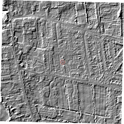 Shaded relief map of the ground around HU164QN, computed from Environment Agency LiDAR. The ground here sits at about 2 m above sea level and falls 4 m across the surrounding 800 m. Surface water reaching this point runs off ground lying to the west-south-west, 1.5 m higher.
