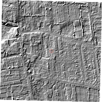 Shaded relief map of the ground around HU164QQ, computed from Environment Agency LiDAR. The ground here sits at about 2 m above sea level and falls 5 m across the surrounding 800 m. Surface water reaching this point runs off ground lying to the south-south-east, 0.6 m higher.